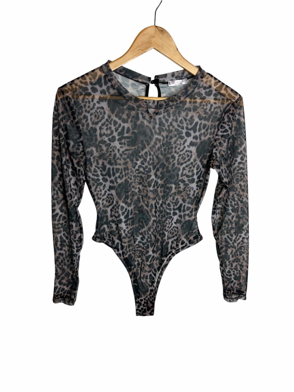 Avidlove gray & black mesh sheer cheetah print long sleeve bodysuit size S